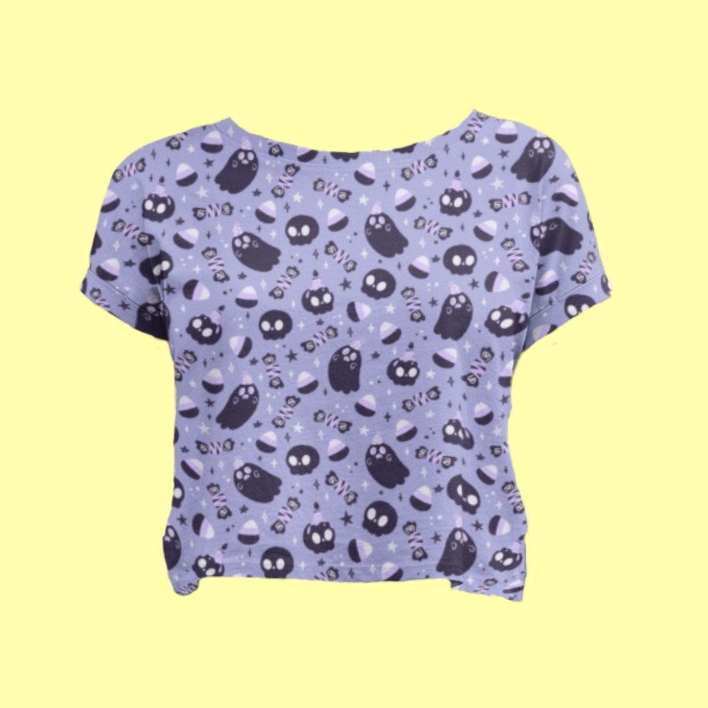 Halloween Boo Women's Crop Top by RedBerry Cuddle, featuring a spooky 'Boo' design. It is fade-proof, offering a fun and stylish option for the Halloween season