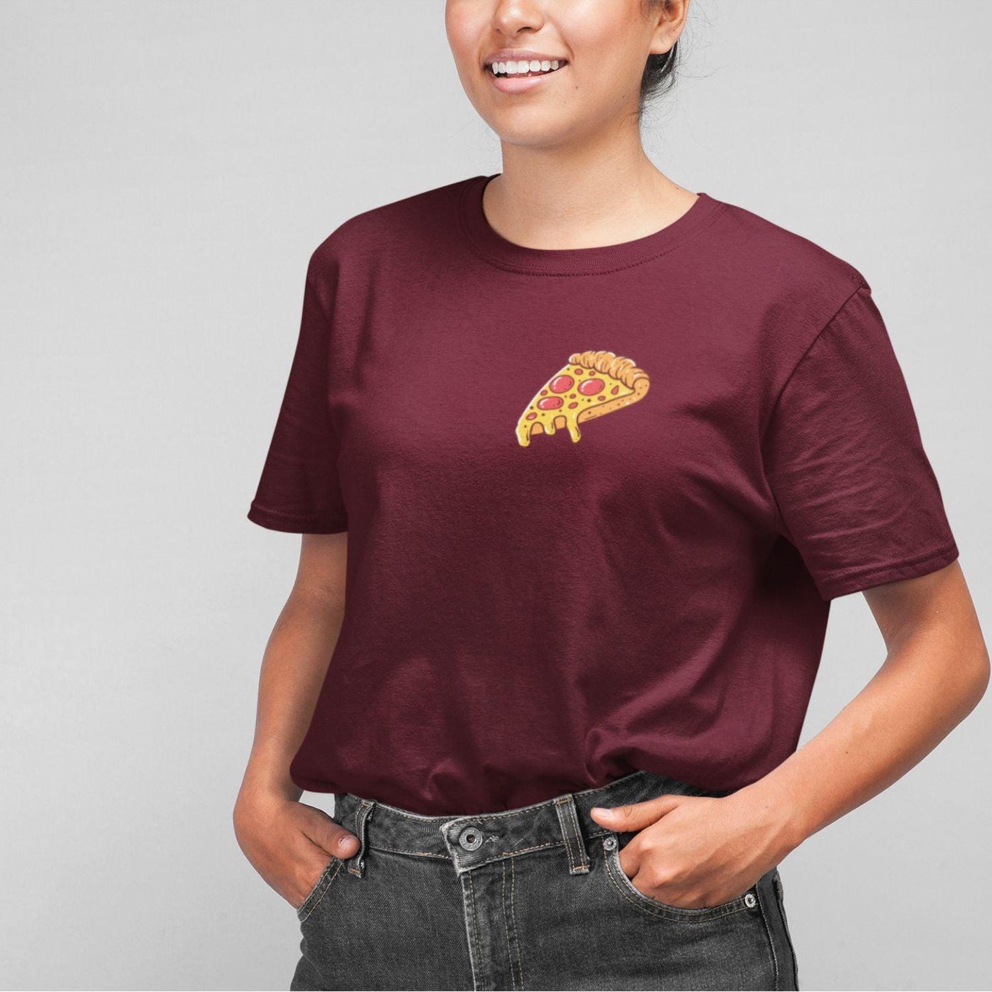 Pizza Bud Women's Oversized T-shirt by RedBerry Cuddle, made from 100% cotton. It features a fun pizza-themed design, offering a relaxed and comfortable fit for casual wear.