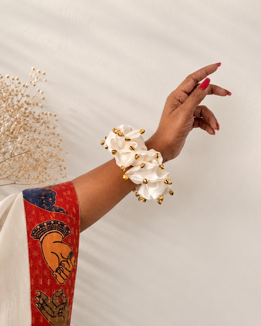 White Ghungroo Scrunchie