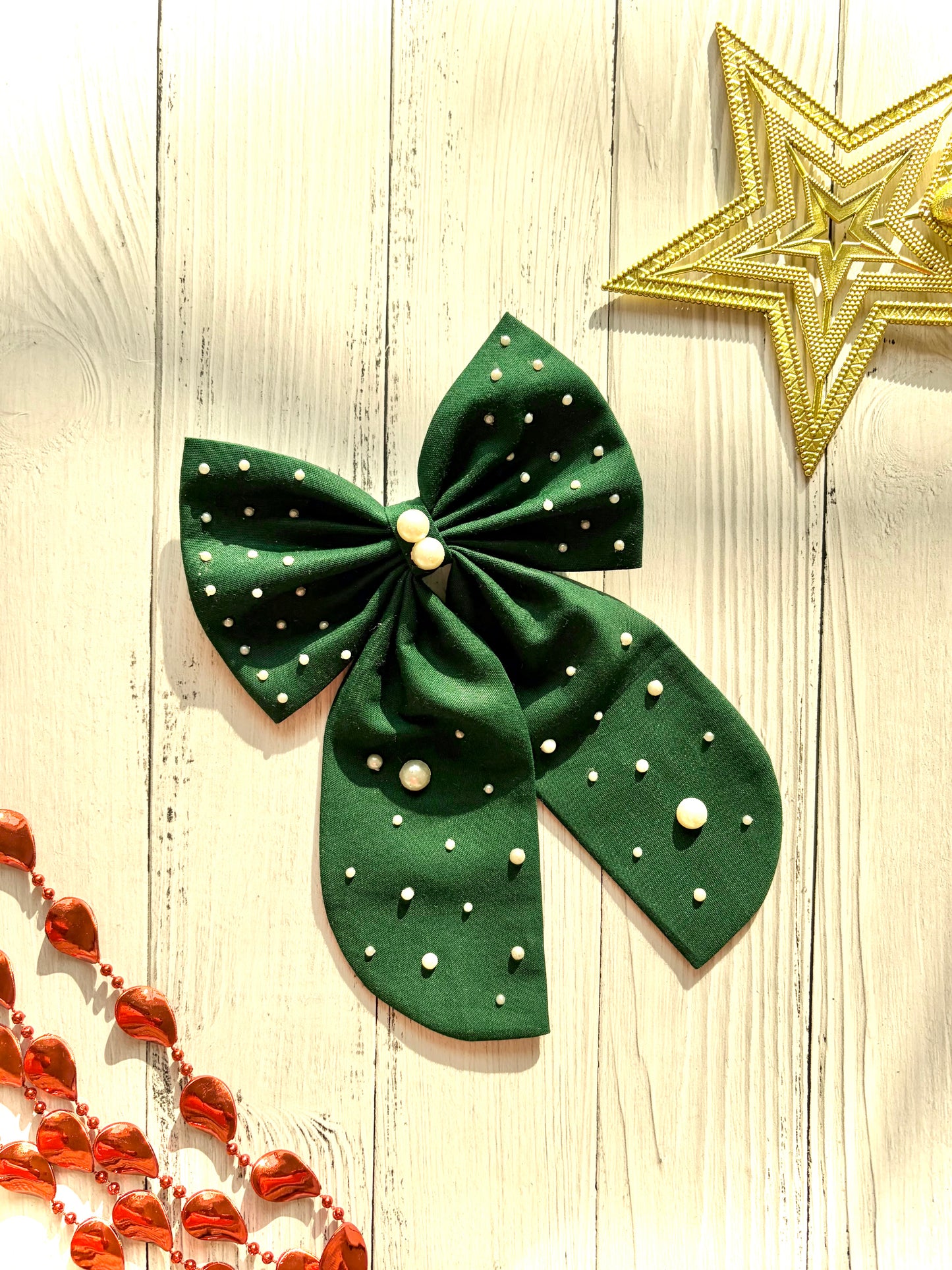 Christmas Tree Midi Tail Hair Bow (Green)