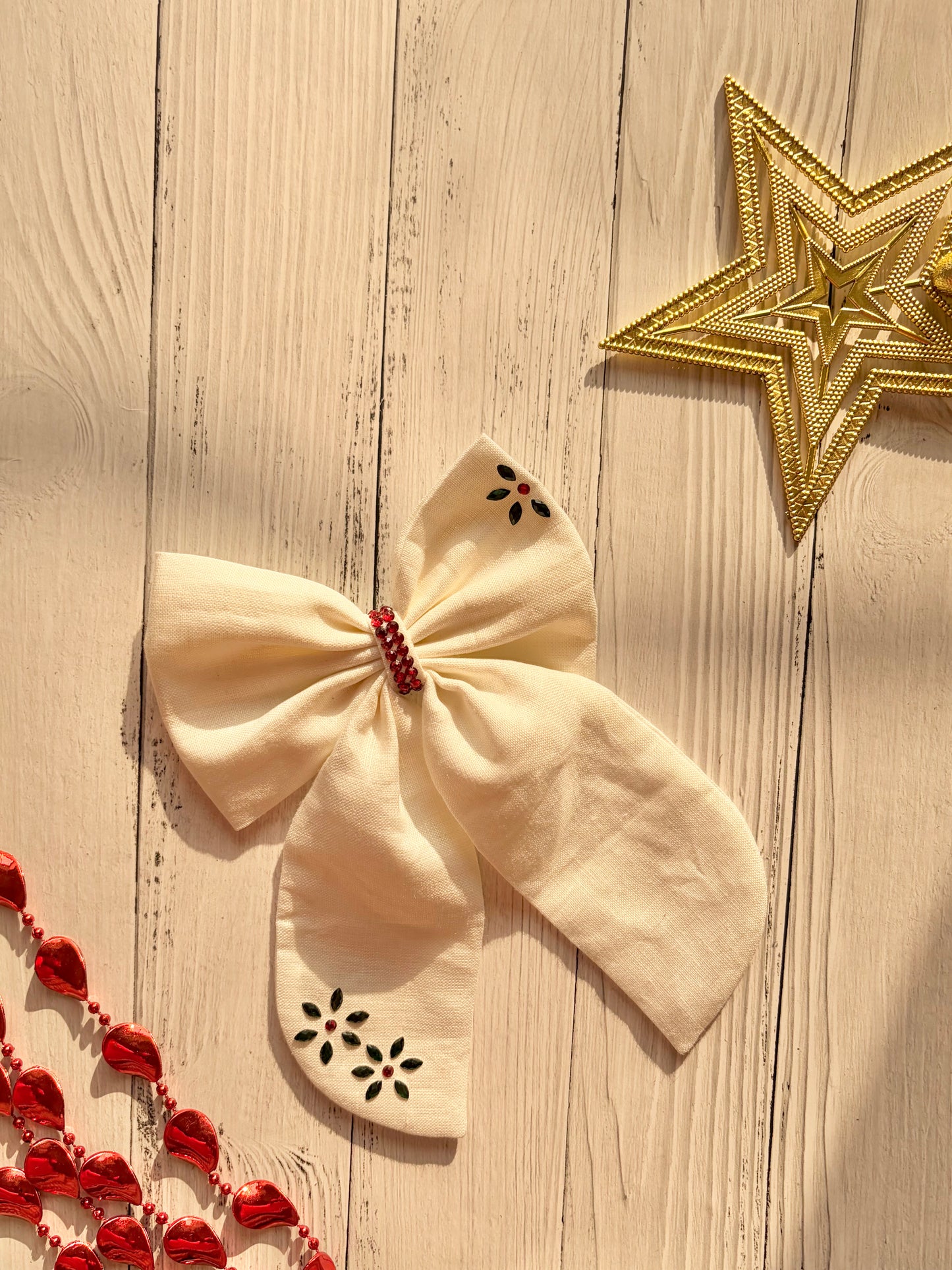 Christmas Snowman Midi Tail Hair Bow (White)