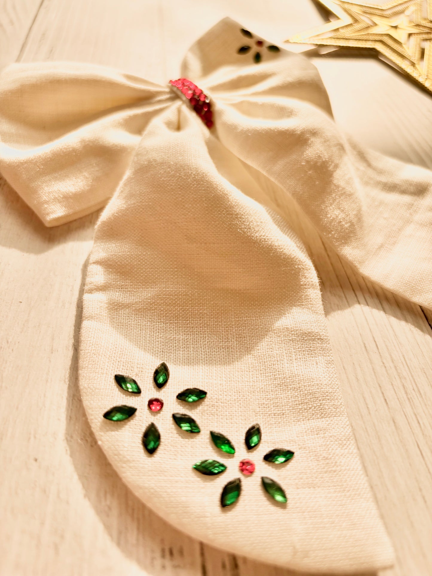 Christmas Snowman Midi Tail Hair Bow (White)