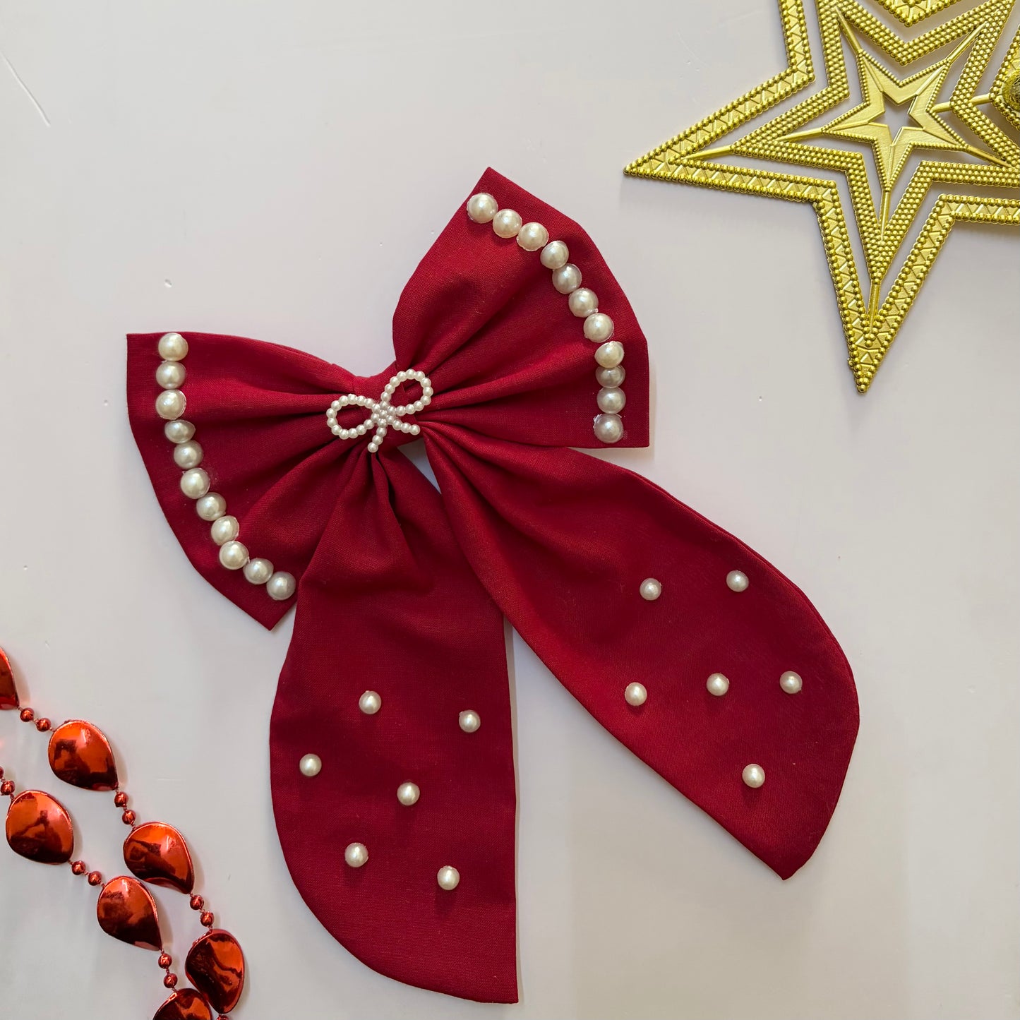 Christmas Santa Midi Tail Hair Bow (Red)