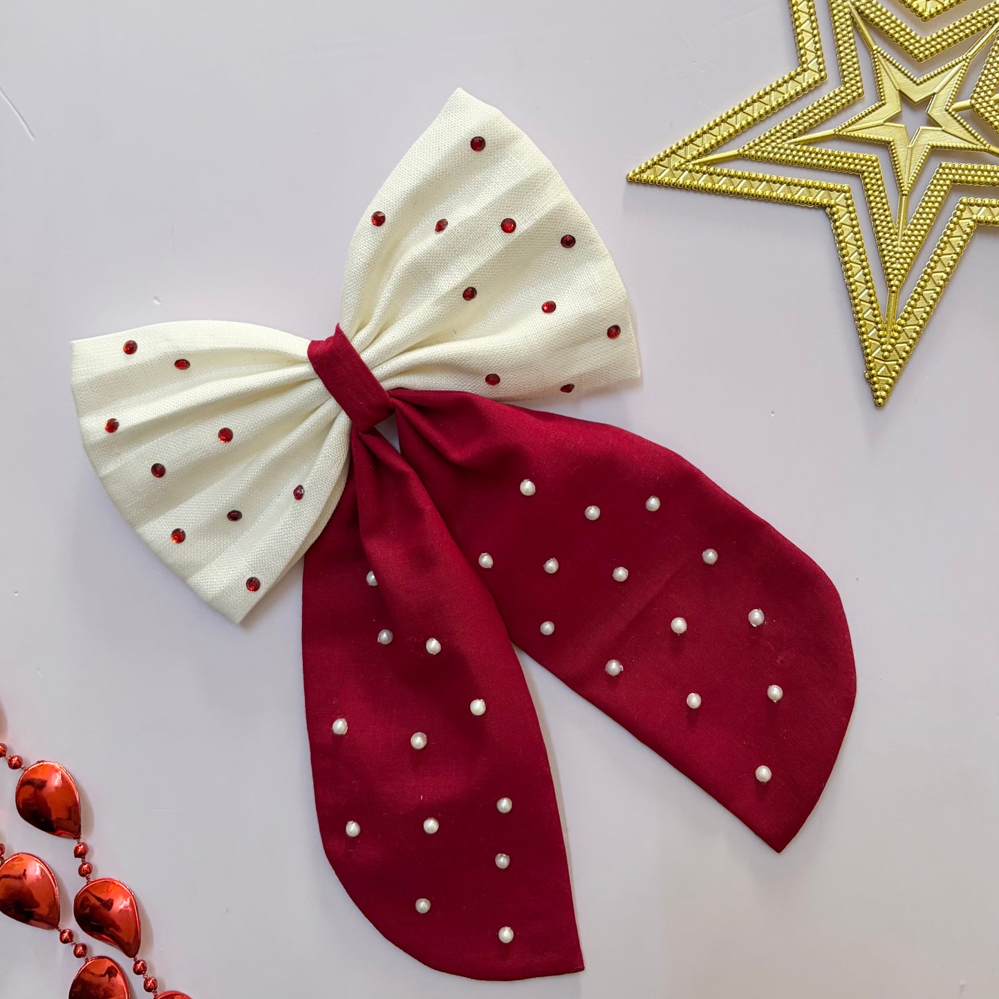Christmas Bell Hair Bow (Red and White)