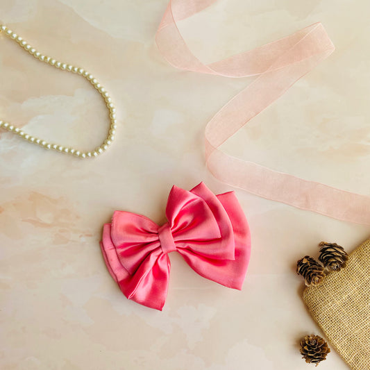Bubblegum Pink Triple Layer Hair Bow by RedBerry Cuddle. A playful and charming hair accessory featuring a triple-layered bow design in a bright bubblegum pink hue, crafted from high-quality fabric for a secure and stylish look.