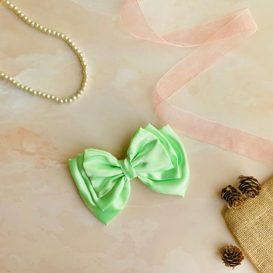 Lime Green Triple Layer Hair Bow by RedBerry Cuddle. A bright and playful hair accessory featuring a triple-layered bow design in a refreshing lime green color, crafted from high-quality fabric for a secure and stylish look.