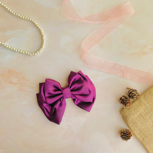 Grape Purple Triple Layer Hair Bow by RedBerry Cuddle. A bold and elegant hair accessory featuring a triple-layered bow design in a rich grape purple shade, crafted from high-quality fabric for a secure and stylish look.