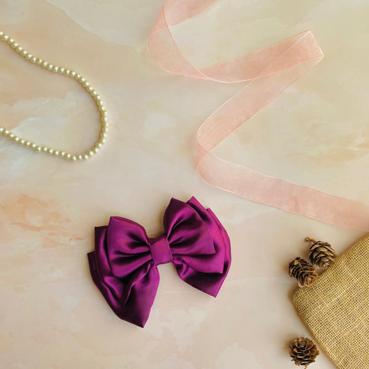Imperial Purple Triple Layer Hair Bow by RedBerry Cuddle. A regal and elegant hair accessory featuring a triple-layered bow design in a rich imperial purple shade, crafted from high-quality fabric for a secure and stylish look.