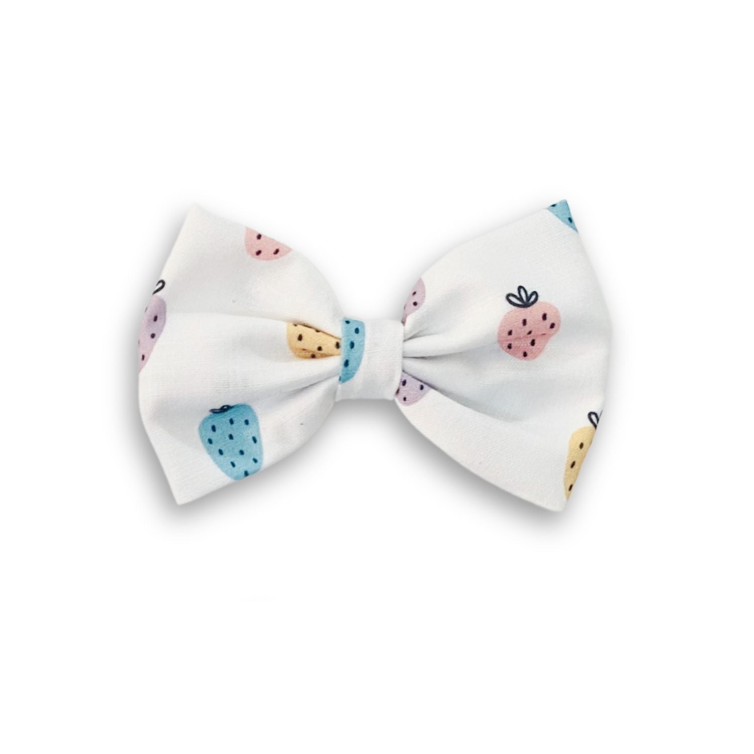 Strawberry Classic Hair Bow by RedBerry Cuddle. A sweet and charming hair accessory featuring a classic bow with a delightful strawberry-themed design, crafted from high-quality fabric for a secure and stylish look.