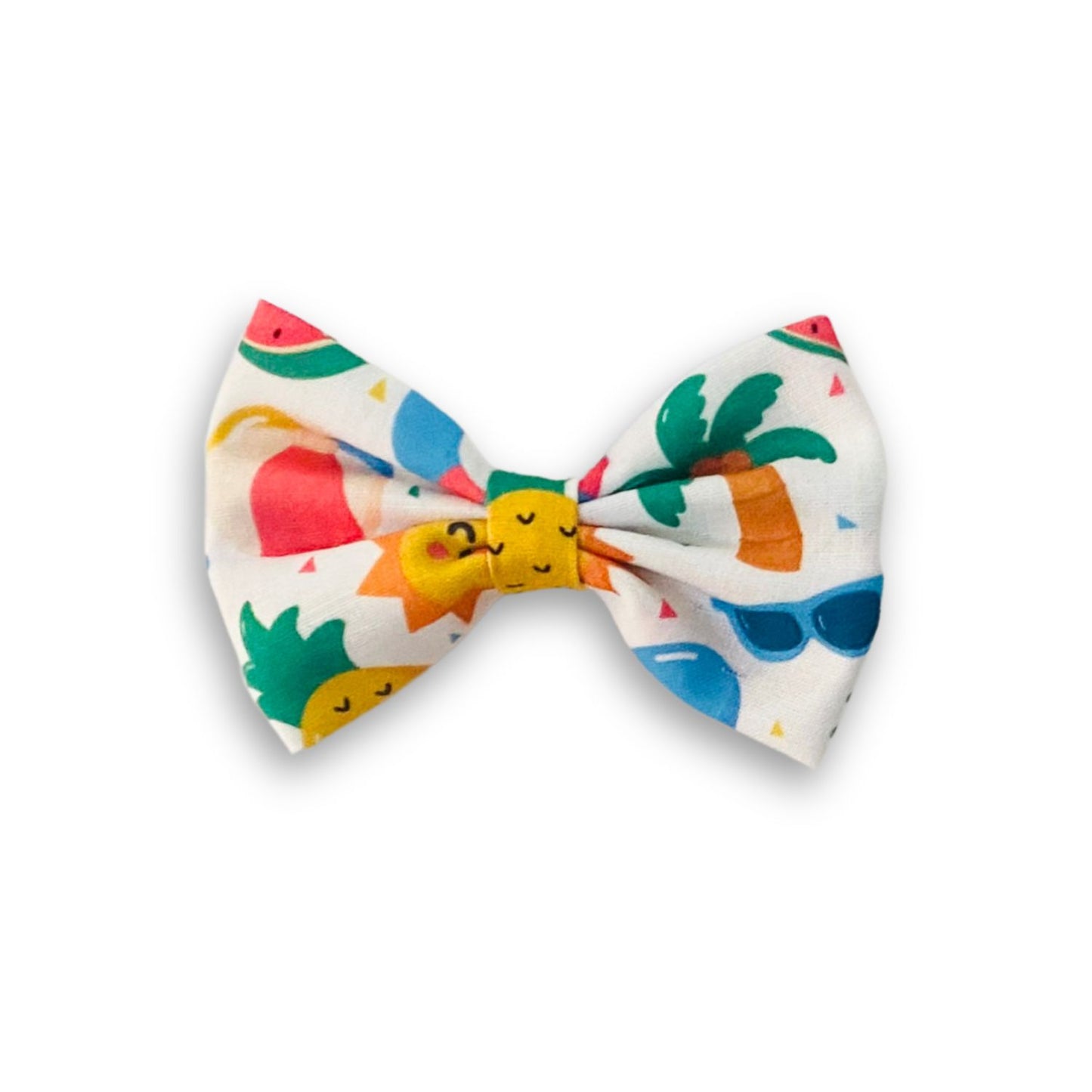 Sunny Beach Doodle Classic Hair Bow by RedBerry Cuddle. A fun and vibrant hair accessory featuring a classic bow with a playful beach-themed doodle design, crafted from high-quality fabric for a secure and stylish look.