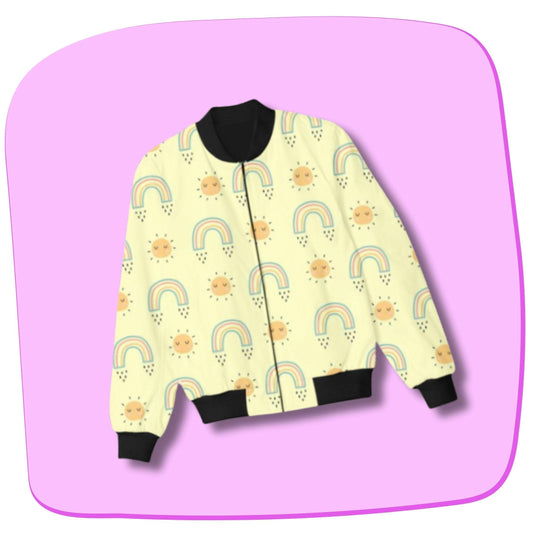 Rainbow yellow jacket for kids, designed by RedBerry Cuddle.