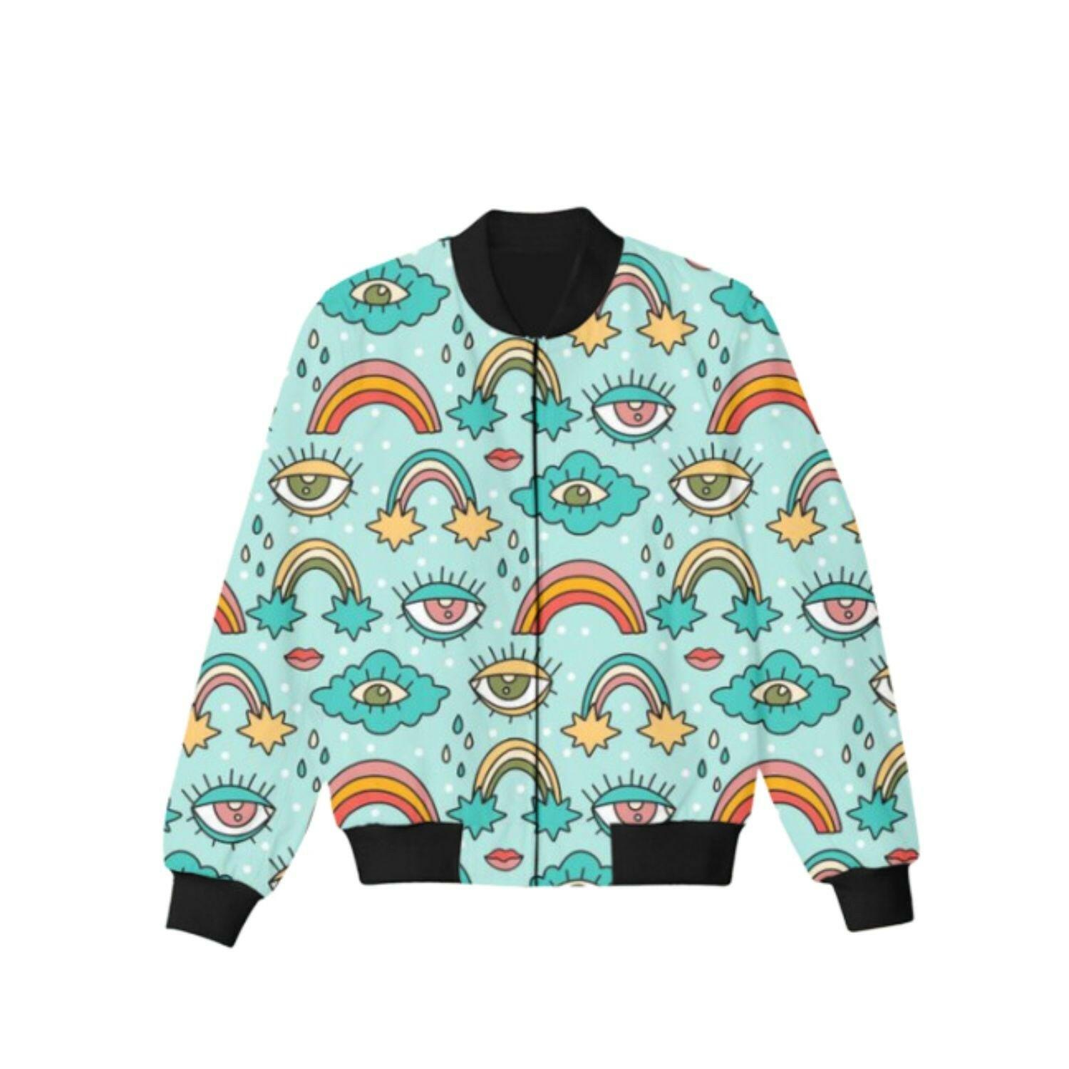 Colorful evil eye rainbow jacket for kids, designed by RedBerry Cuddle.