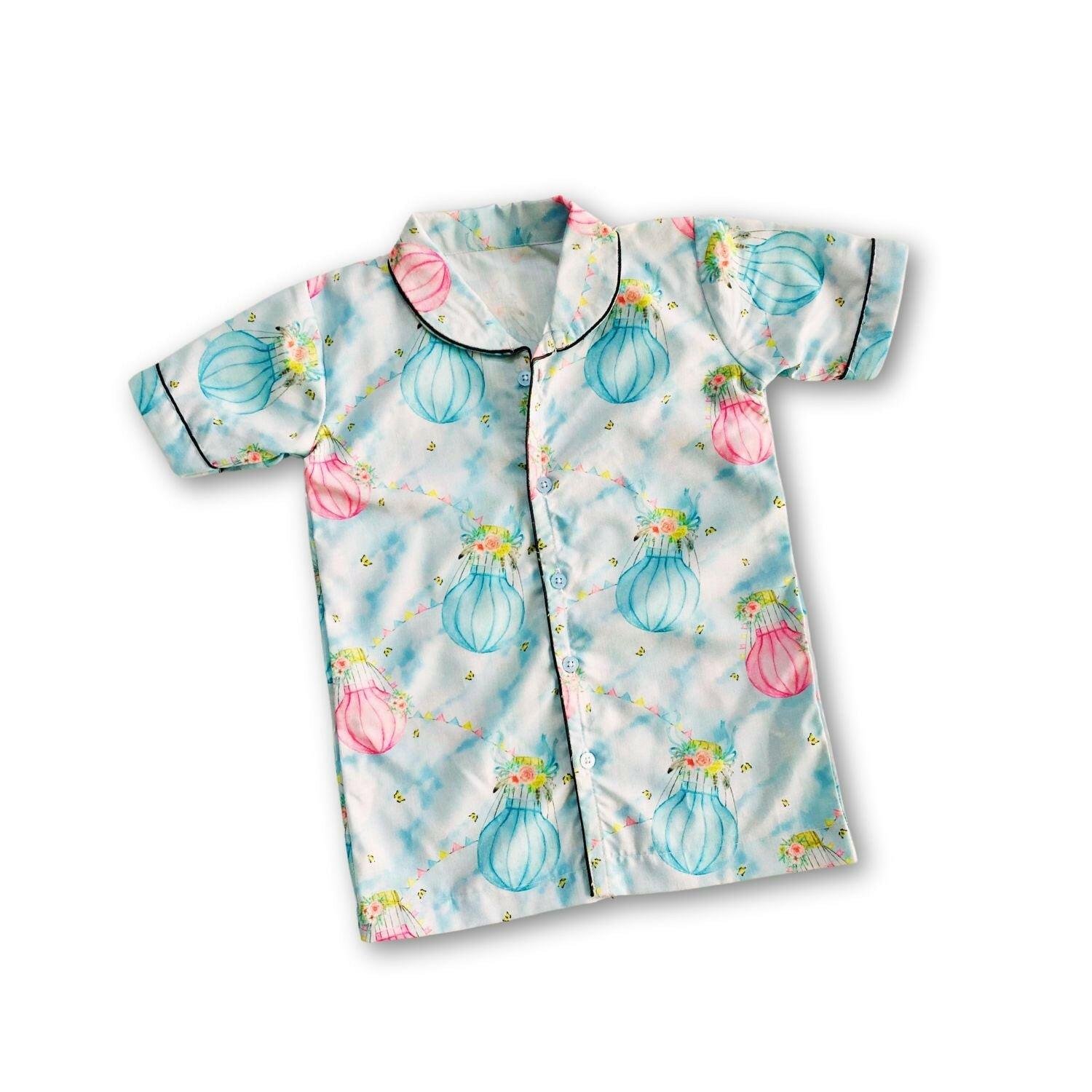 Parachute Sky Blue Pajama Set by RedBerry Cuddle, made from 100% cotton. A comfortable and breathable unisex nightwear set in a soft sky blue color, perfect for cozy sleep for all genders.