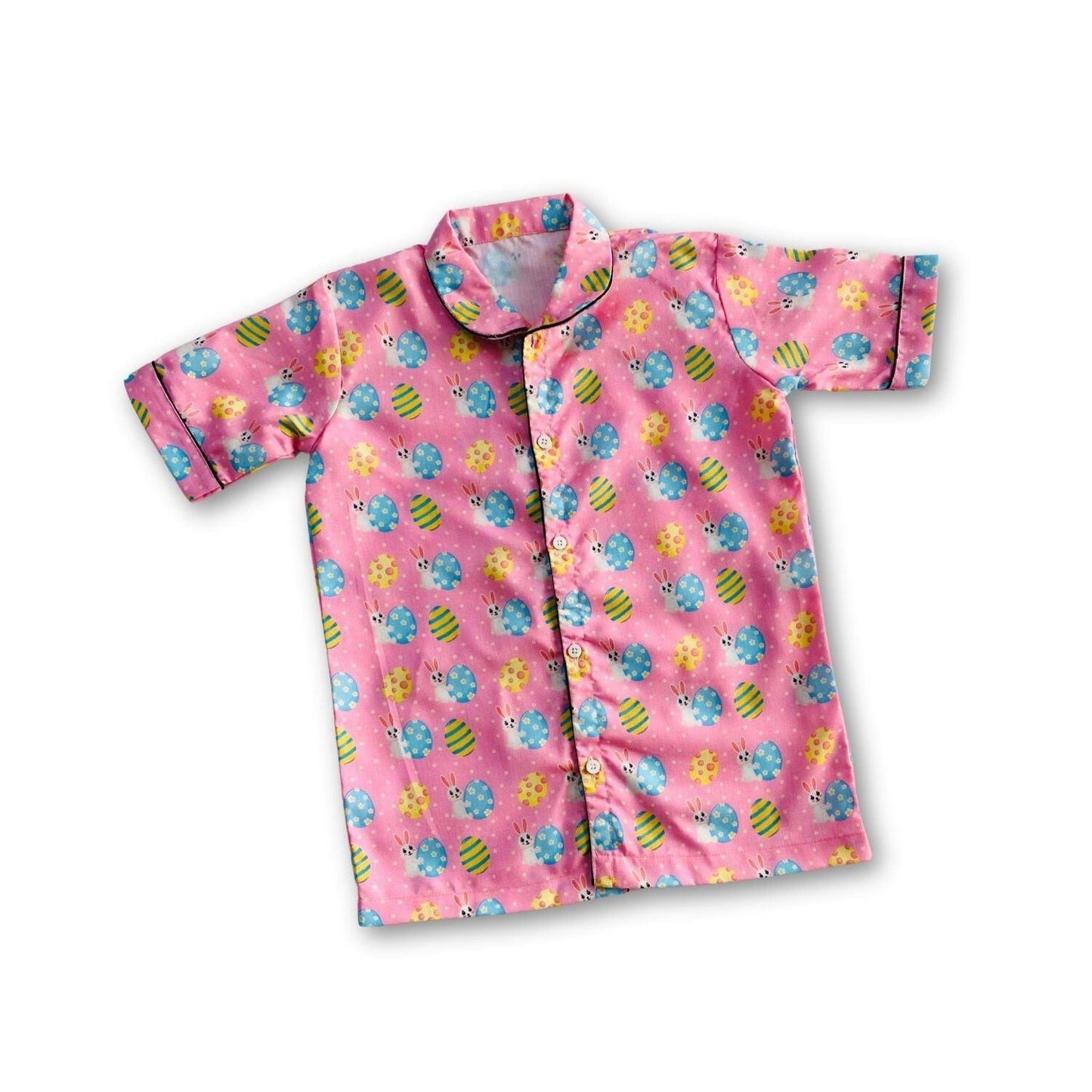 Easter Egg Pink Pajama Set by RedBerry Cuddle, made from 100% cotton. A soft and cozy unisex pajama set in a cheerful pink hue, designed for kids to enjoy comfortable sleep.