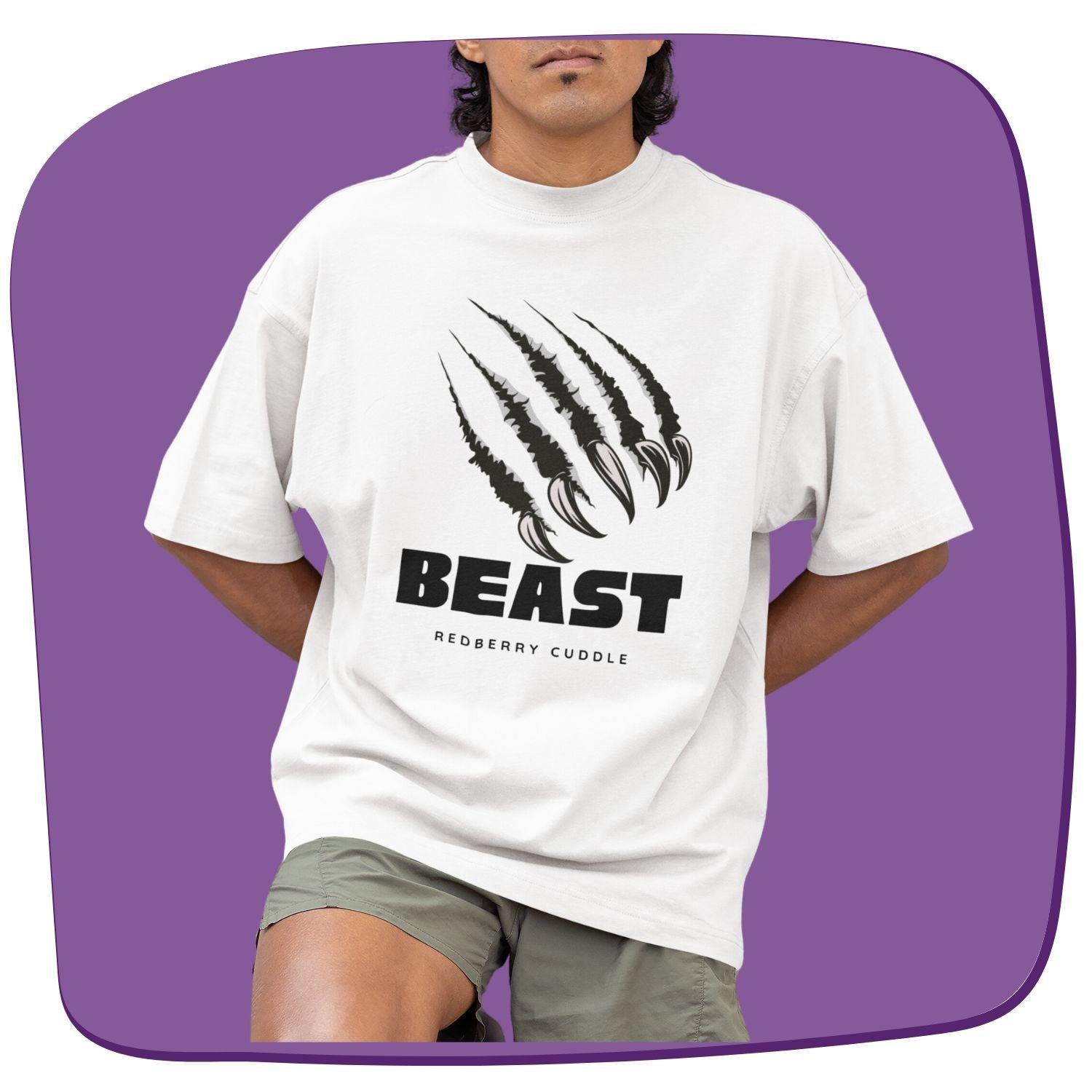 Beast Men's Oversized T-shirt by RedBerry Cuddle, made from 100% cotton. This shirt features a bold 'Beast' design, offering a relaxed fit and powerful style for casual wear.